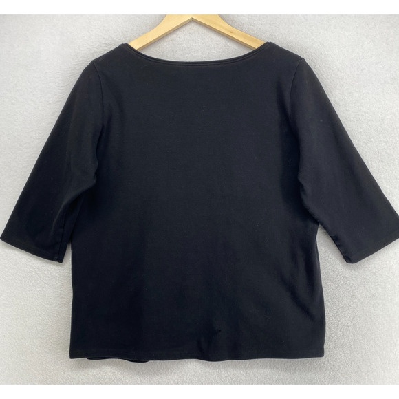 EILEEN FISHER Top L Cotton Interlock Jersey Scoop Neck 3/4 Sleeve Black - Picture 3 of 11